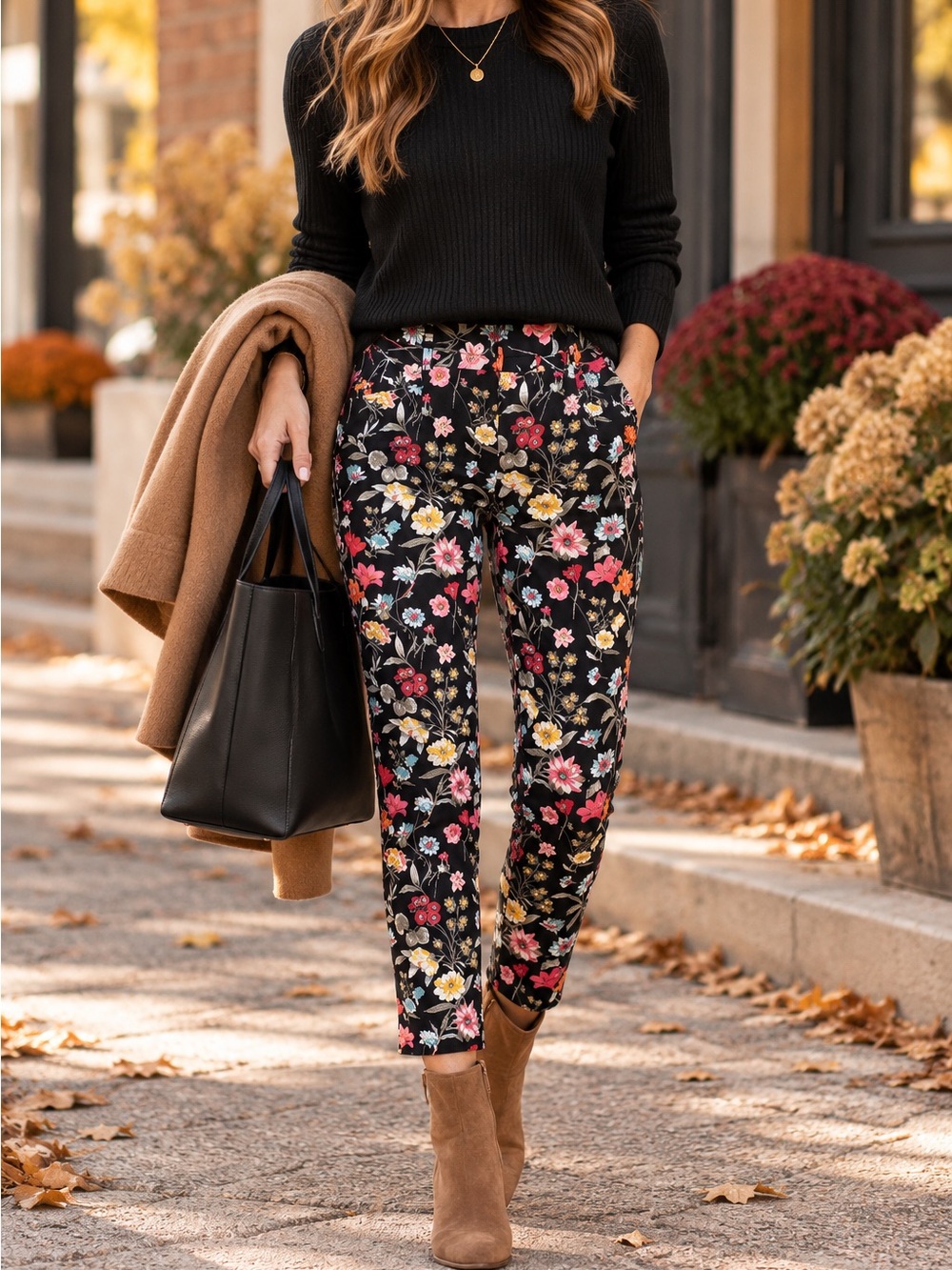 LOFT Riviera Crop Pants Floral Black Multicolor Size 4 NWT Ankle Career